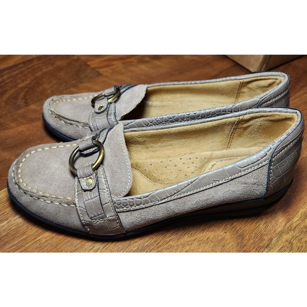 Natural Soul by Naturalizer Loafers Women Size 7W Gray Shoes Horsebit Style